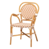 bali & pari Mattie Rattan Bistro Chair - Handwoven Cafe-Style Dining Chair with Curved Arms for Kitchen Island or Indoor/Outdoor Lounge, Beige